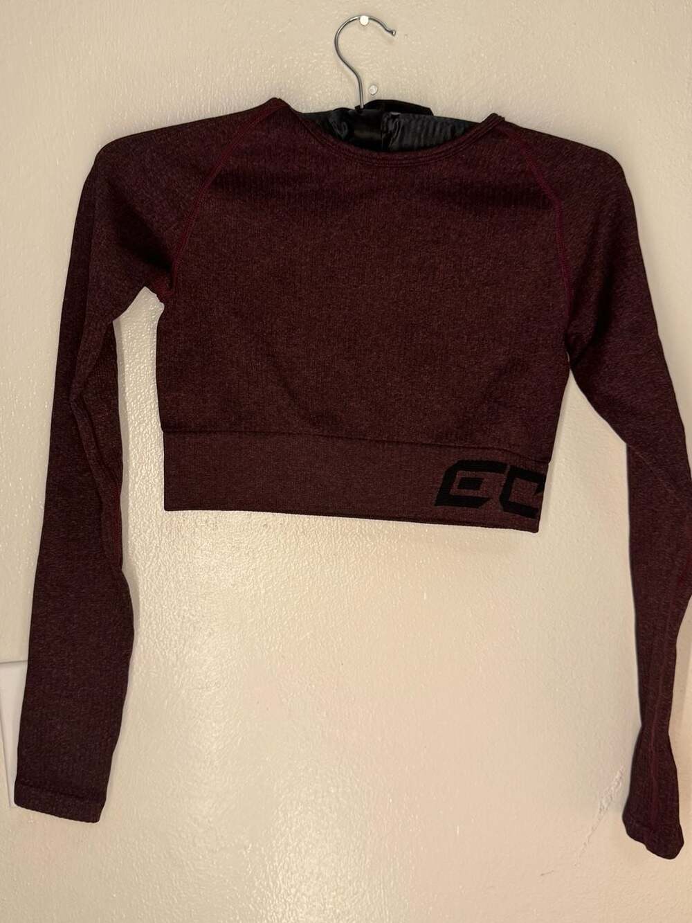 Echt Arise Comfort Ribbed Long Sleeve Crop Top in Berry Marl